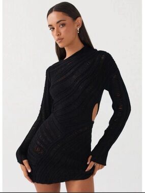 Peppermayo Black Knit Mini Dress with Side Cutout